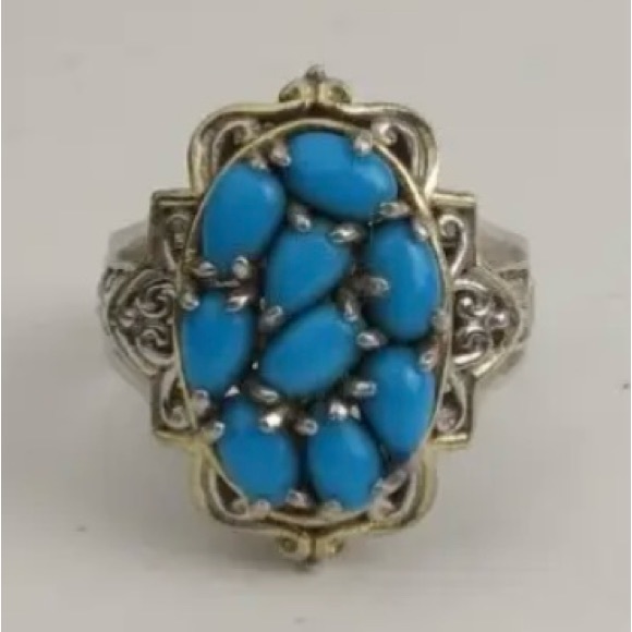 Michael Valitutti Sterling and Gold Sleeping Beauty Turquoise Ring